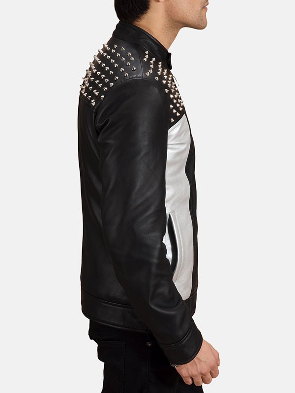 Men's Biker Studded Leather Jacket - Studded Leather Jacket