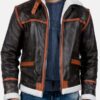 Distressed Brown Shearling Leather Jacket Mens