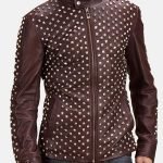 Men's Biker Style Studded Brown Leather Jacket