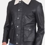 Men's Flap Pockets Black Leather Jacket