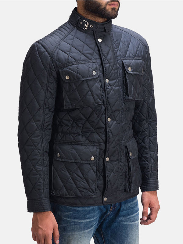 Men's Quilted Black Windbreaker Jacket