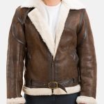 Men's Brown Leather Aviator Shearling Jacket