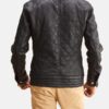 Mens Snap Tab Collar Quilted Black Leather Jacket