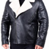 Men's Black Leather White Faux Fur Jacket