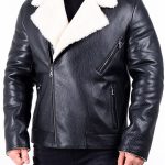 Men's White Faux Fur Black Leather Jacket