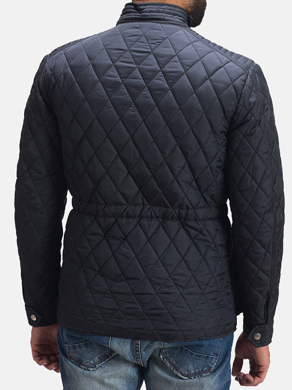 Quilted Style Black Windbreaker Jacket For Men's