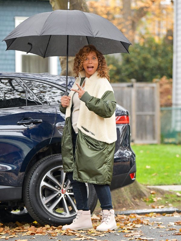 The Equalizer Queen Latifah White & Green Long Coat