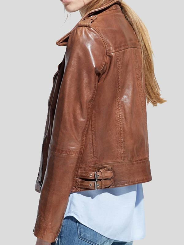 Brown Leather Motorcycle Jacket For Womens