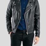 Black Leather Motorcycle Jacket For Men's