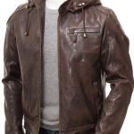 Mens Brown Hooded Leather Jacket