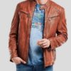 Men's Crinkle Brown Leather Biker Jacket Front