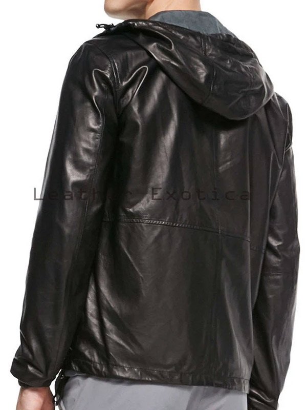 Mens Fashion Wear Hooded Black Leather Jacket