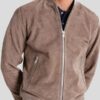 Mens Grey Suede Bomber Jacket