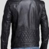 Men's Midnight Black Leather Biker Jacket Back