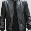 Mens Plain Black Bomber Leather Jacket