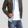 Men's Leather Quilted Motorcycle Jacket Front