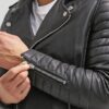 Mens Quilted Style Black Leather Biker Jacket