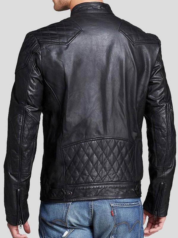 Men's Quilted Leather Biker Jacket Back