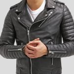 Men's Black Leather Quilted Biker Jacket