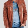 Men's Crinkle Brown Leather Biker Jacket