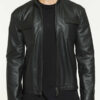 Mens Standing Collar Black Leather Jacket