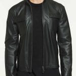 Mens Standing Collar Black Leather Jacket