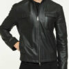 Mens Standing Collar Leather Jacket