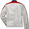 Mens White Biker Leather Jacket With BMW Logo & Stripes