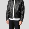 Men's Zipper Pockets Black Motorcycle Leather Jacket