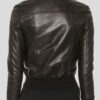 Shirt Collar Bomber Black Leather Jacket For Women's