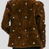 Studded Brown Suede Moto Leather Jacket For Womens