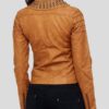 Tan Brown Leather Biker Studded Jacket For Womens