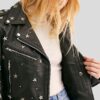 Womens Biker Style Cropped Black Studded Leather Jacket