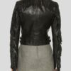 Womens Black Cropped Leather Motorcycle Jacket With Fringe