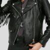 Womens Black Leather Fringe Jacket