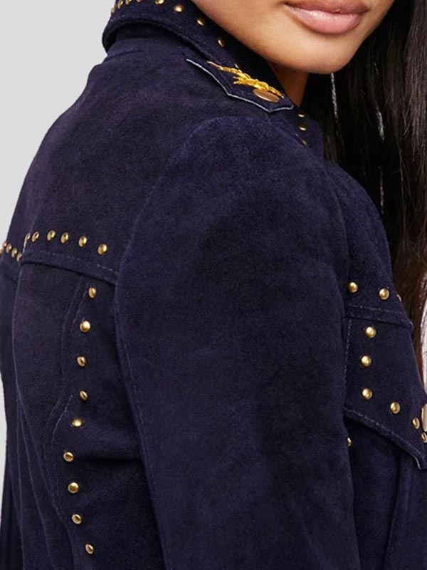 Womens Blue Cropped Leather Jacket