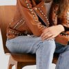 Womens Brown Studded Leather Jacket