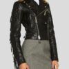 Womens Cropped Black Fringe Leather Biker Jacket