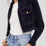 Womens Cropped Leather Jacket with Studs