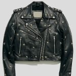 Womens Cropped Studded Leather Jacket