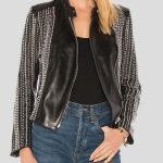 Womens Fashion Studded Leather Jacket