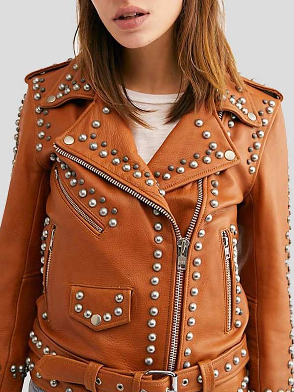 Womens Leather Silver Studded Jacket