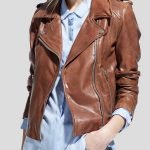 Women's Motorcycle Rider Brown Leather Jacket