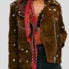 Womens Studded Brown Suede Jacket