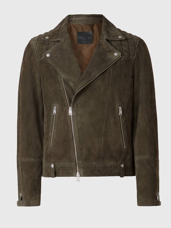 Men's Suede Leather Biker Jacket Front