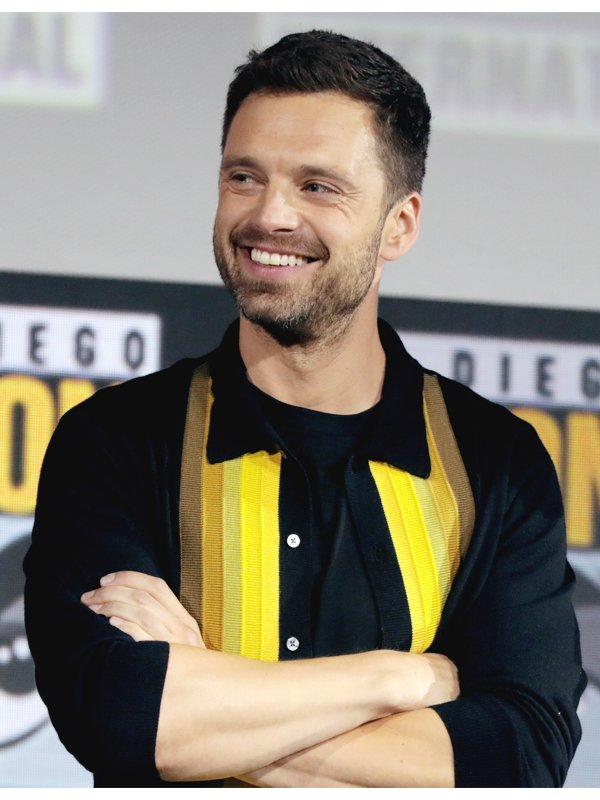 Sebastian Stan yellow leather jacket