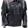 Mens Bones & Braids Black Fringed Leather Jacket