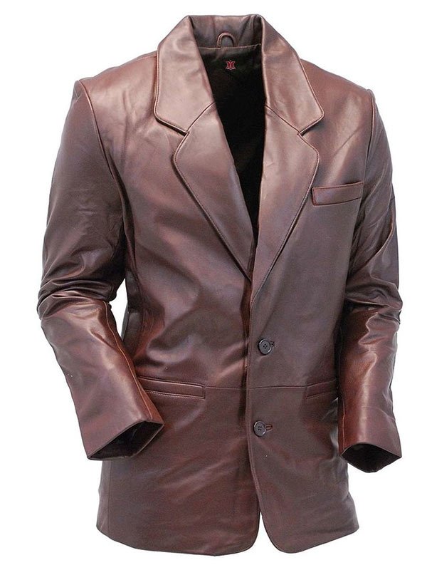 Mens Casual Brown Leather Blazer