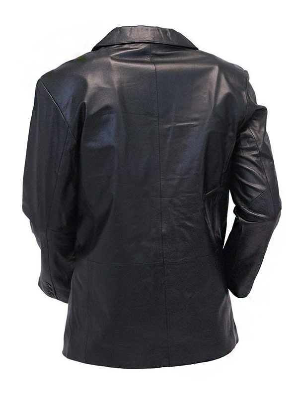 Mens-Casual Wear Two Button Black Leather Blazer