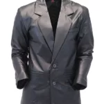 Mens Two Button Black Leather Blazer